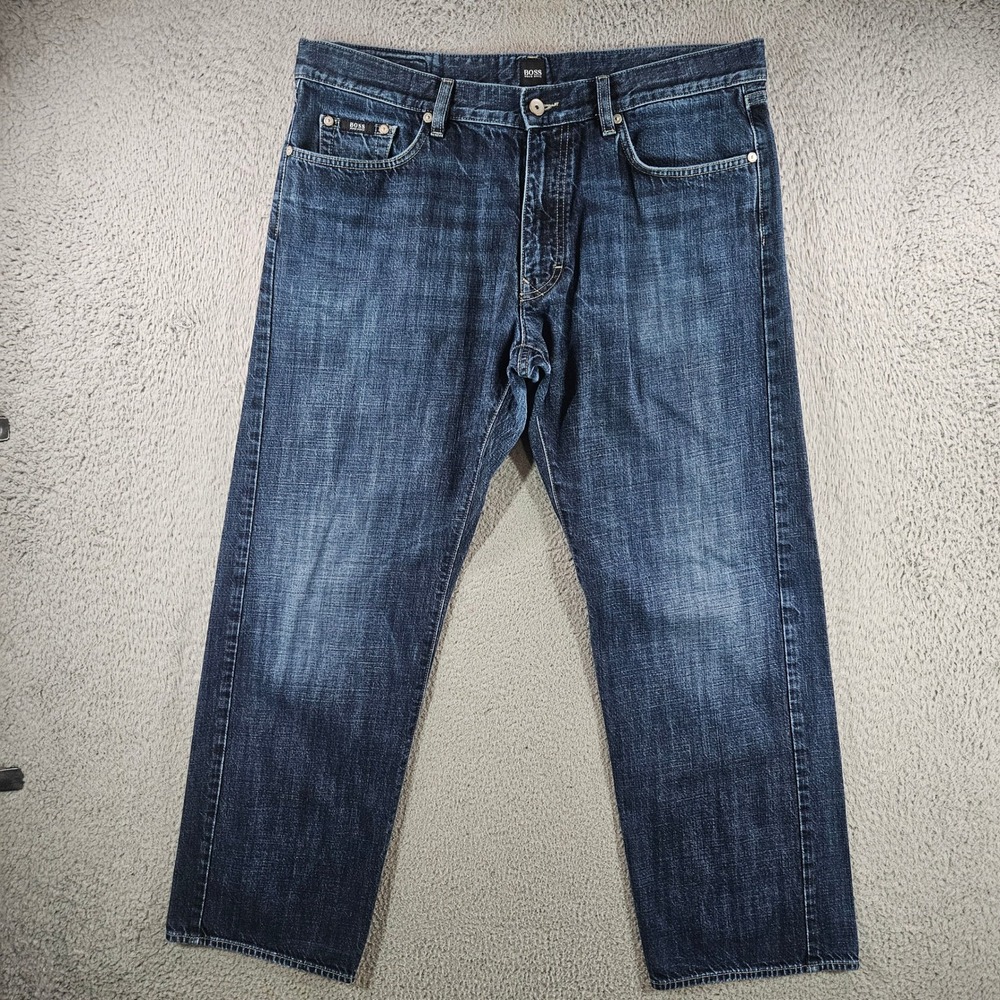 Hugo Boss Texas Regular Fit Dark Wash Denim Jeans Mens 38x30 Blue Straight Leg
